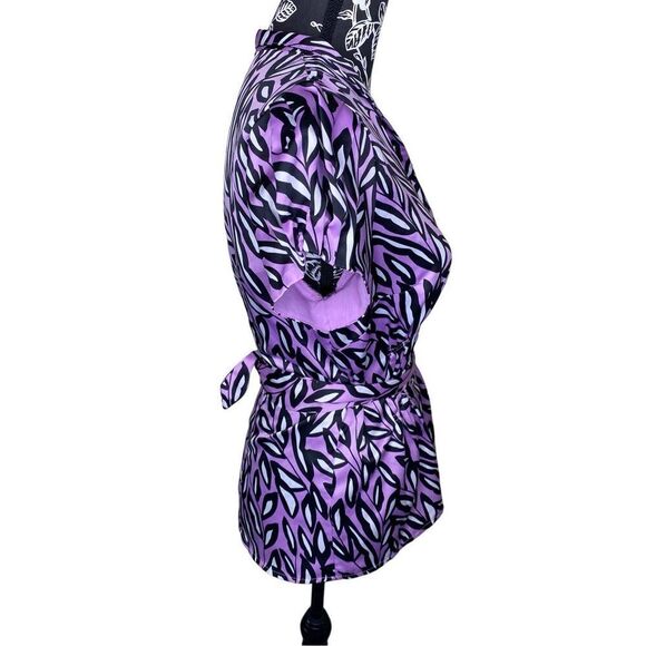 Worthington Satin Blouse Tie Closure Funky Office Workwear Work Colorful - Picture 4 of 13